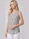 Bluza Damă Fără Mâneci Floral Mentă Eșarfă