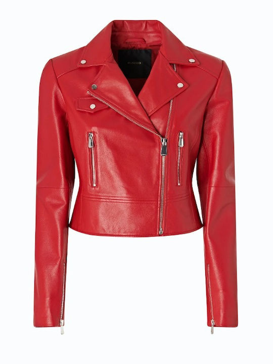 Pinko Leather Women's Jacket for Winter Red