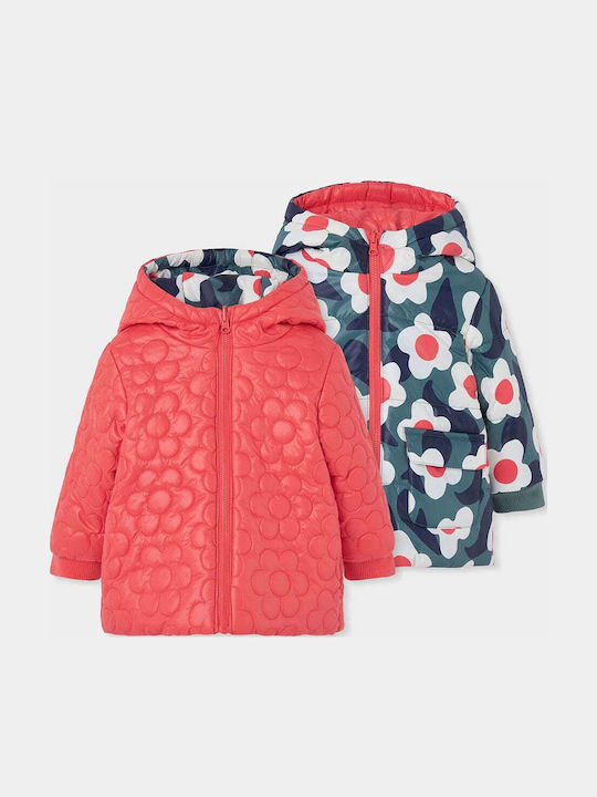 Kids Short Double Sided Parka with Hood Coral