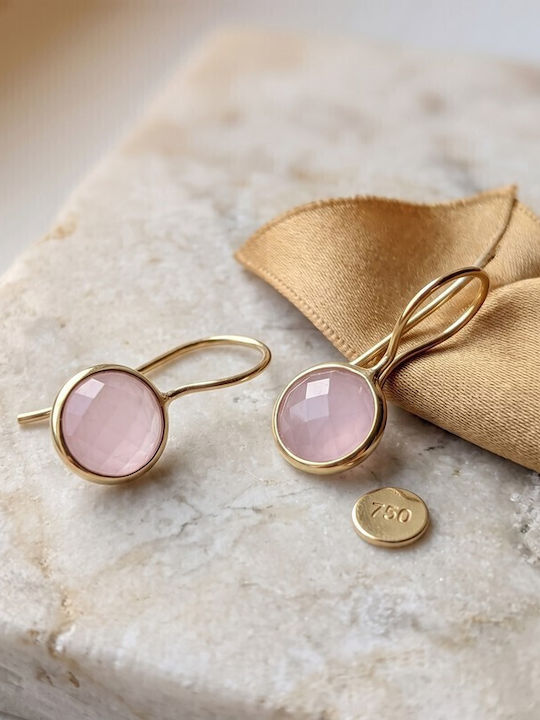 Grekas Silver Gold Plated Dangle Earrings with Pink Stones
