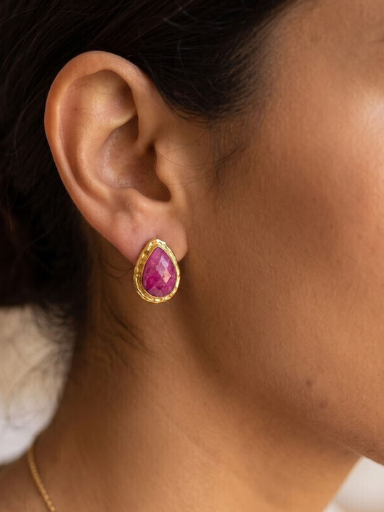 Grekas Silver Gold Plated Earrings with Stones