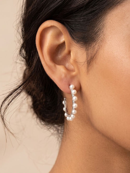 Grekas Silver Hoop Earrings With Pearls