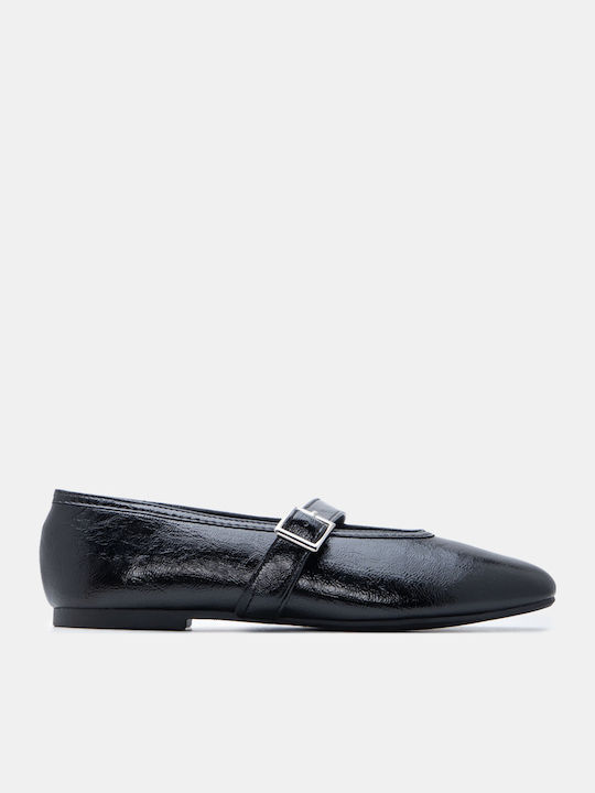 Women's Pointed Toe Ballerina Shoes With Strap In Black Colour