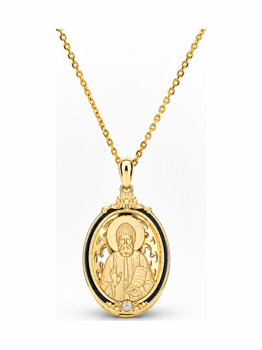 Ulysses Silver Pendant “Saint Paisios” Silver 925 14k Gold Plating Black Enamel Chain Gold Plated Silver 925