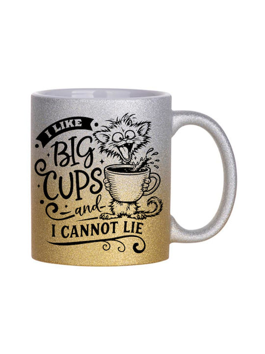 White Ceramic Mug 330ml Glitter Gold Silver I L...