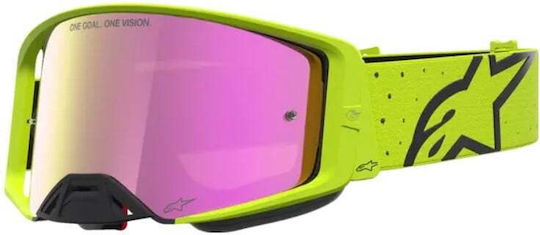 Motocross Goggles Alpinestars Supertech Vesta Yellow Fluorescent Black Mirror Red