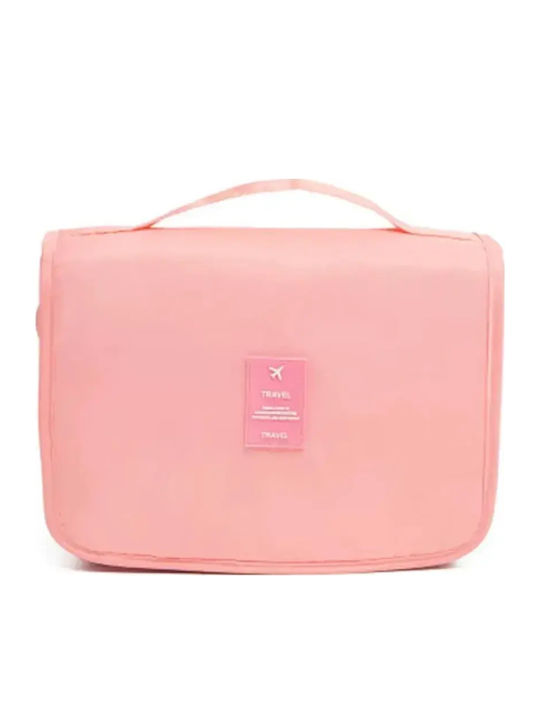 Abyz Foldable Travel Makeup Bag Hook Waterproof Multiple Compartments Pink 24x19cm