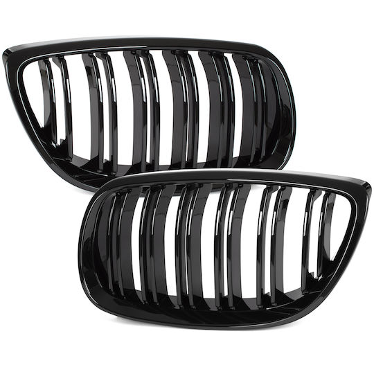 BMW 3 E92 E93 06-10 Kühlergrills Zwischen Scheinwerfern Nieren Links + Rechts Set Schwarz Hochglanz Doppelstange