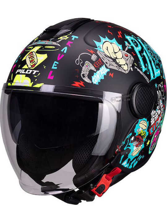 Pilot Pilot Fly SV Future Express Black Matt Motorcycle Helmet Jet ECE 22.06 with Sun Visor