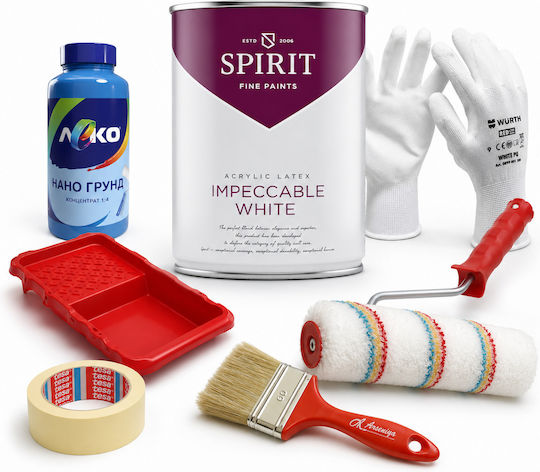Комплект За Боядисване До 15 М² Покритие Spirit Безупречно Покритие Матиран 15 Бял Матиран Латексов Грунд Аксесоари