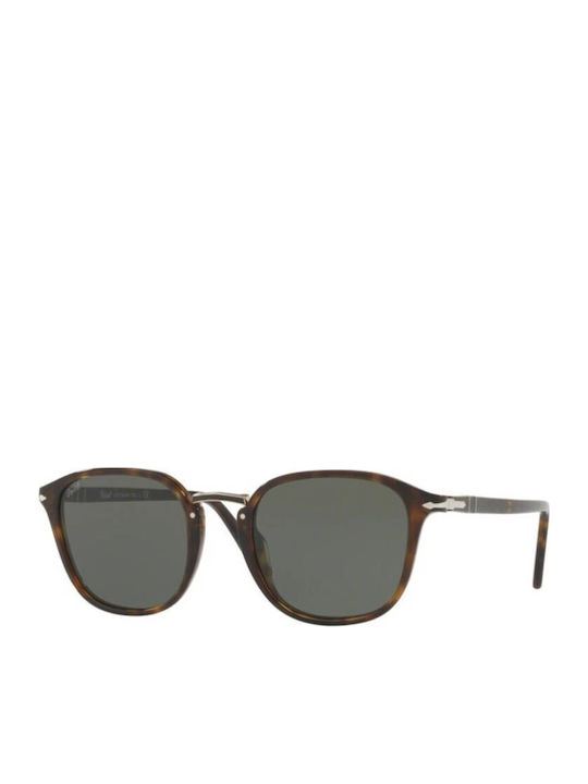 Persol Unisex Sunglasses with Brown Tartaruga Horn-Rimmed Frame and Green Lens PO3186 2431