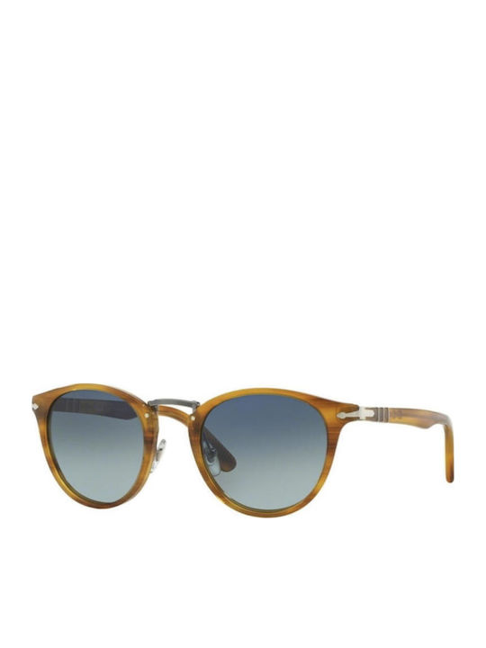 Persol Unisex Sunglasses with Brown Tartaruga Horn-Rimmed Frame and Green Lens PO3108 960/S3