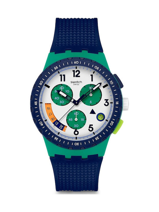 Swatch Time Ανδρικό Ρολόι Χρονογράφος Μπαταρίας με Μπλε Καουτσούκ Λουράκι