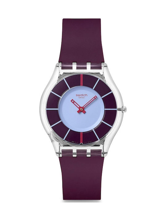 Swatch Time Γυναικείο Ρολόι Μπαταρίας με Μπορντό Καουτσούκ Λουράκι