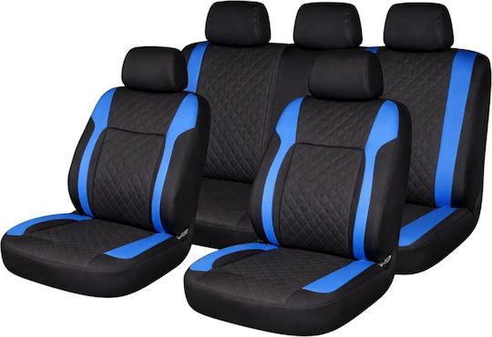Set Premium De Huse Scaune Auto Model Diamond Drive Design Sportiv Universal Ergonomic Matlasat Piele Ecologica Negru Albastru