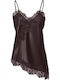 Damen Bluse Satin Ärmellose mit V-Ausschnitt Chocolate Torte
