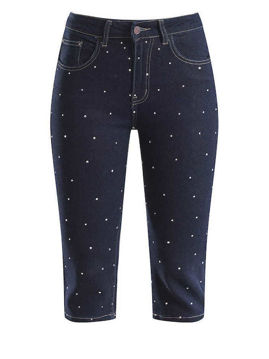 Celestino Capri din Denim pentru Damă Strass Slim Fit Albastru Închis