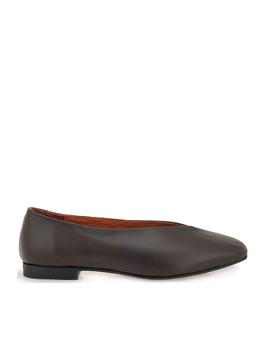 Leather Women's Ballerina Shoes In Brown Colour
