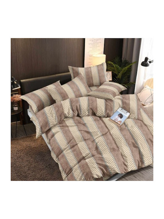 To megalo pazari Set Bettlaken mit 2 Kopfkissenbezügen Super-Doppel mit Gummibettlaken 160x240cm Beige 3Stücke