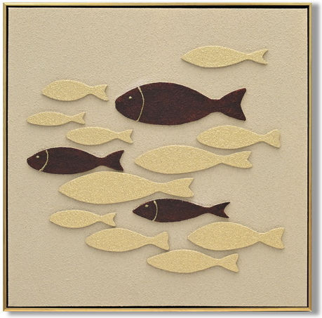 Canvas Painting Embossed Fish Beige Background 62x62x4.5