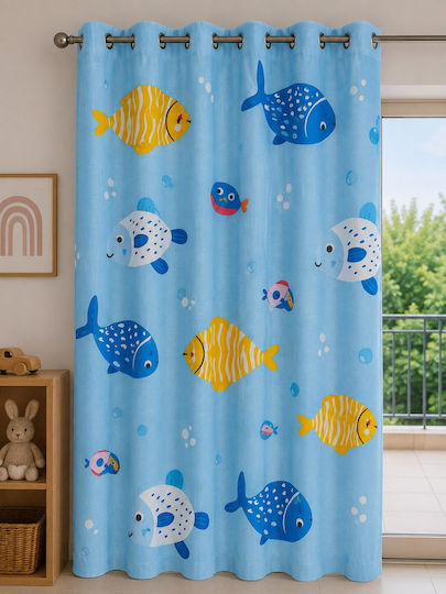 Детска Завеса С Пръстени ”Ocean & Fish” С Плик С Писалка Синя 260x270см