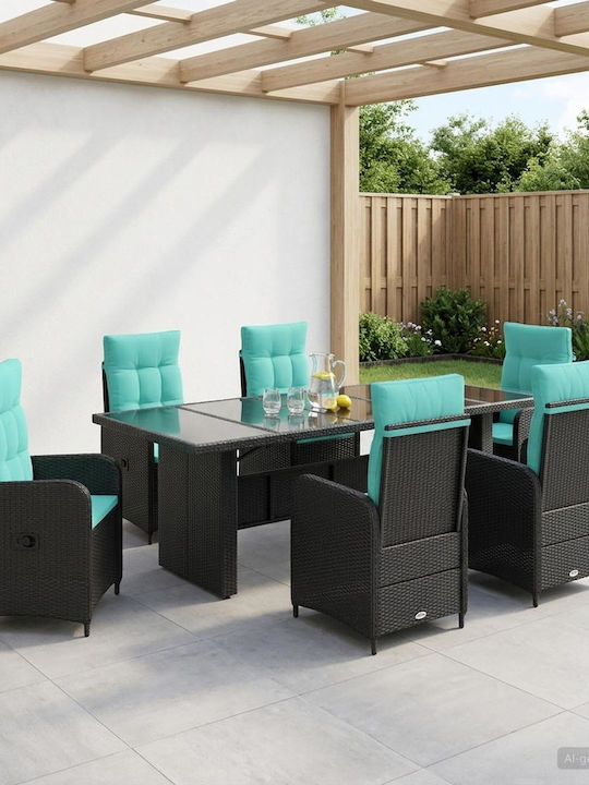Outdoor Dining Room Set 7 Pieces Turquoise with...