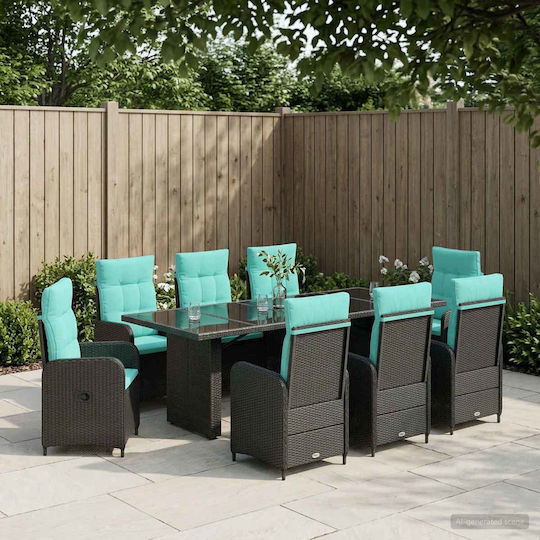 Set Sala De Mese Exterior 9 Piese Turcoaz Cu Perne