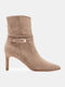 Suede Women's Ankle Boots with High Heel Beige