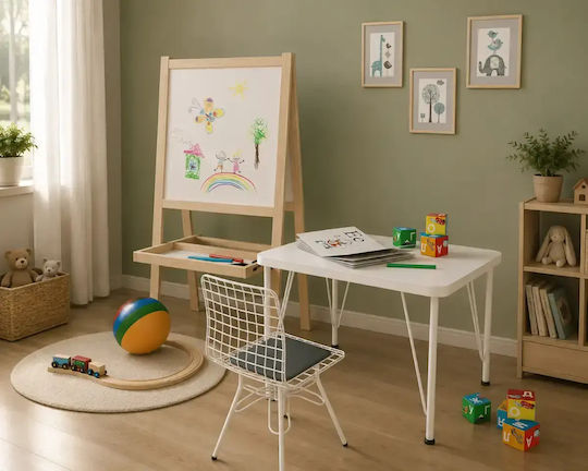 Set Masă pentru copii cu scaune pentru pictură Alb