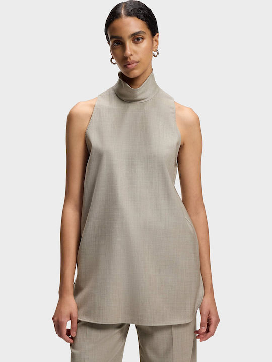 Damen Bluse Ärmellos Hellbeige
