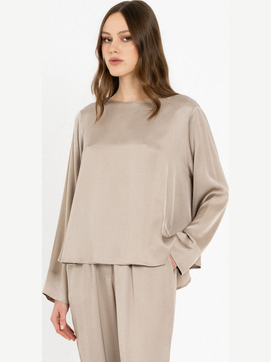 Philosophy Wear Damen Bluse Satin Langärmelig B...