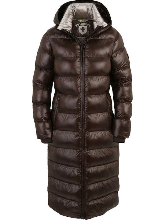 Goldmine Extra Long Women's Puffer Jacket for Winter Dark Brown