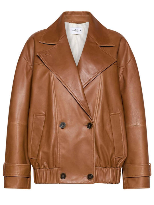 Women's Leather Jacket for Winter Brown