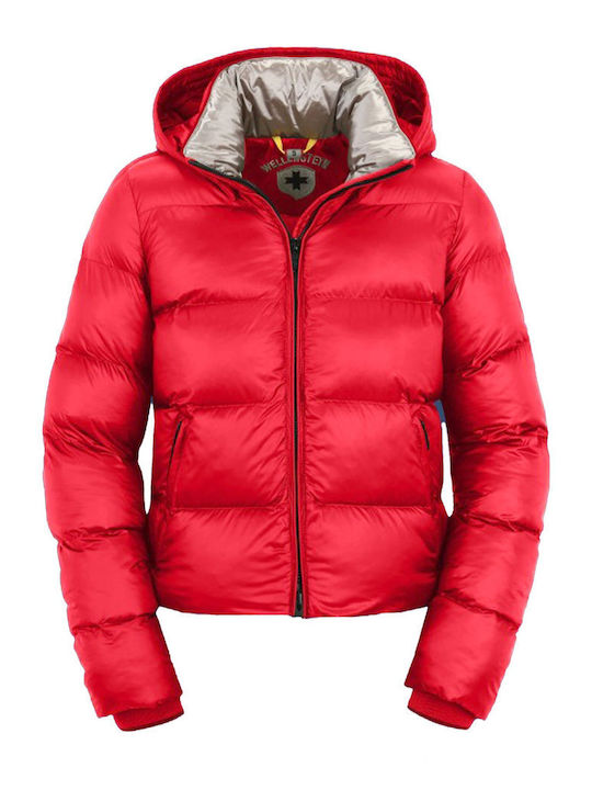 Goldmine Short Women's Puffer Jacket for Winter Red
