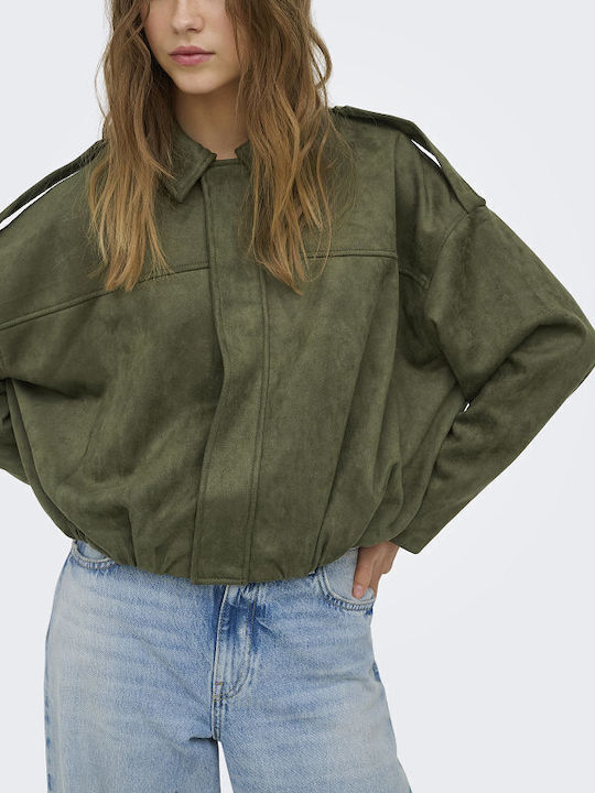 Only Women's Suede Bomber Jacket Green