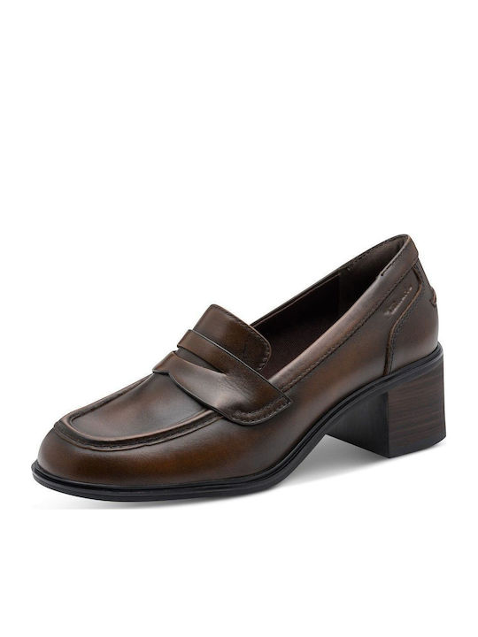 Leather Pointed Toe Heels with Mid Heel Brown