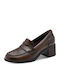 Leather Pointed Toe Heels with Mid Heel Brown