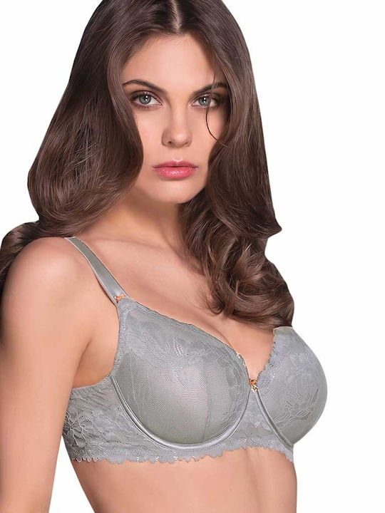 Balconette Grey-Silver Bra with Light Padding and Underwire