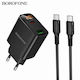 Borofone Mobile Phone Charger With USB-A Output Port And USB-C Output Port And USB-C - USB-C Cable 20W Power Delivery Quick Charge 3.0 Black (BA96A)