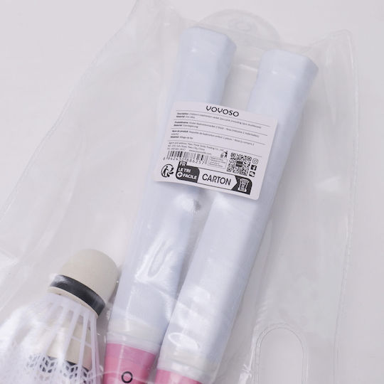Rachete Badminton Pentru Copii – Set 2 Piese Roz Include 2 Volane Hy-qp8001