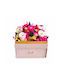 Aranjament Floral De Lux 11 Trandafiri Criogenați Cutie Pătrată Catifea Roz Pudrat Sertar Capac Plexiglas