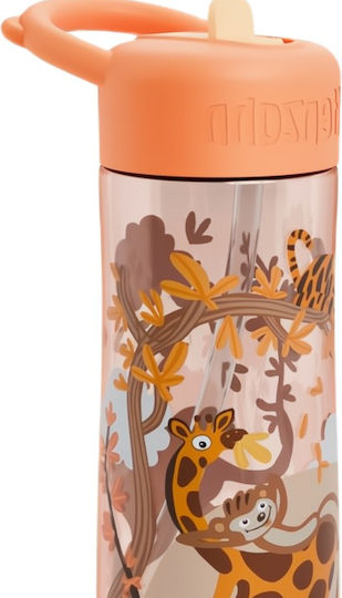 Affenzahn Plastic Kids Water Bottle with Straw Non Spill Orange 430ml