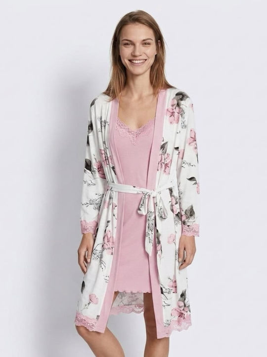 Cootaiya Summer Women's Robe with Nightgown Pink