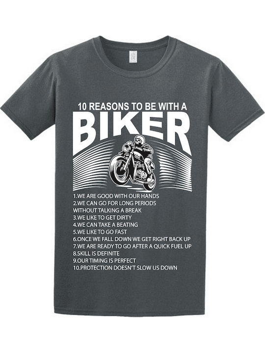 Unisex T-shirt mit Biker-Print Grau