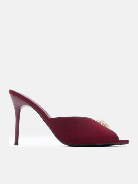 Luigi Satin Mules With High Heel In Burgundy Co...