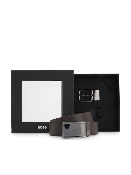 Boss Herren Gürtel Leder Beidseitig Schwarz