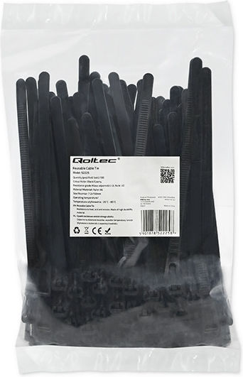 Cleme de cablu reutilizabile cu autoblocare Qoltec 7.2 × 150 mm rezistente la UV din nylon negru