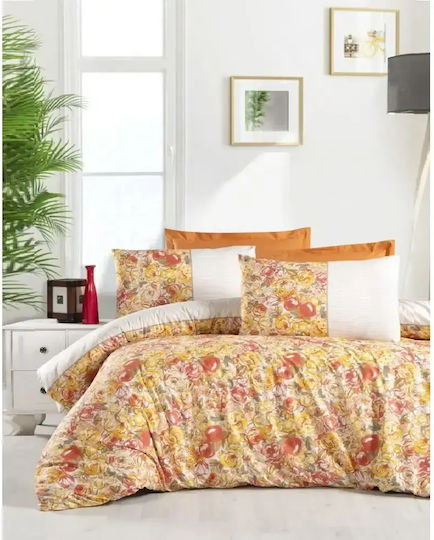Set Huse Pentru Pilote Bumbac Satinat 160x220cm Simplă Cu Față De Pernă Și 1 Cearșaf Portocalie