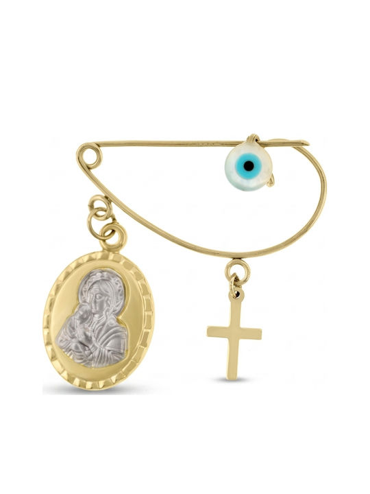 Kinder Sicherheitsnadel-Anhänger aus 9K Gold mit Kreuz