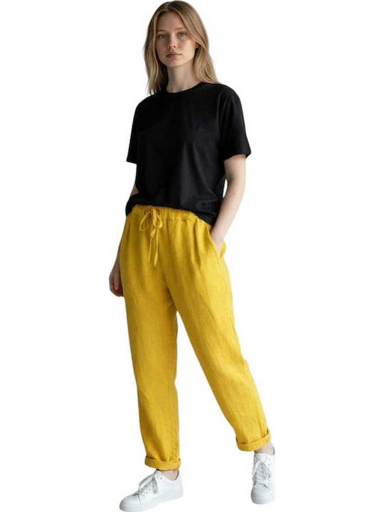 Liva Fashion Damen Leinenhose mit Gummiband in ...